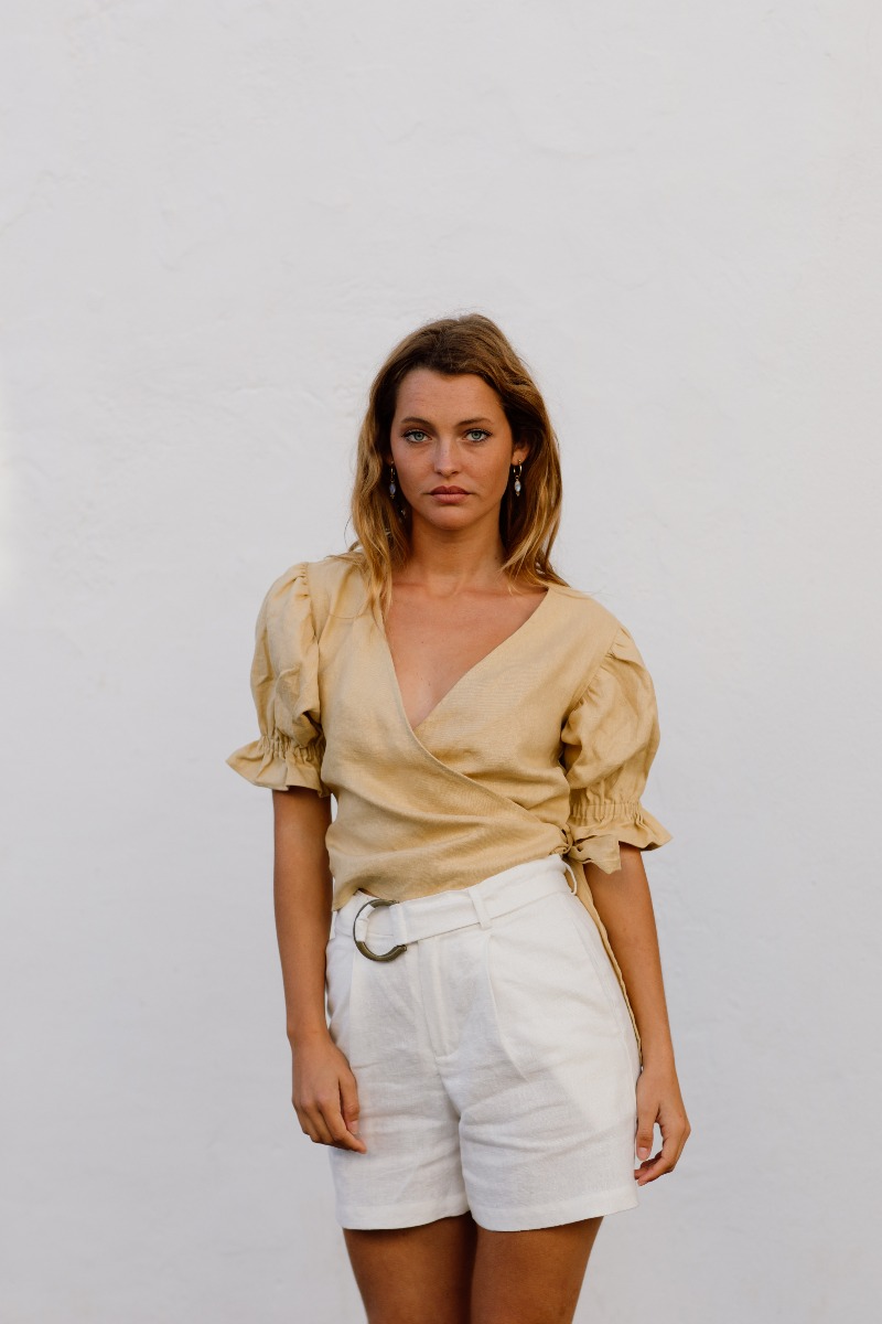 Capri Linen Top - Desert Beige