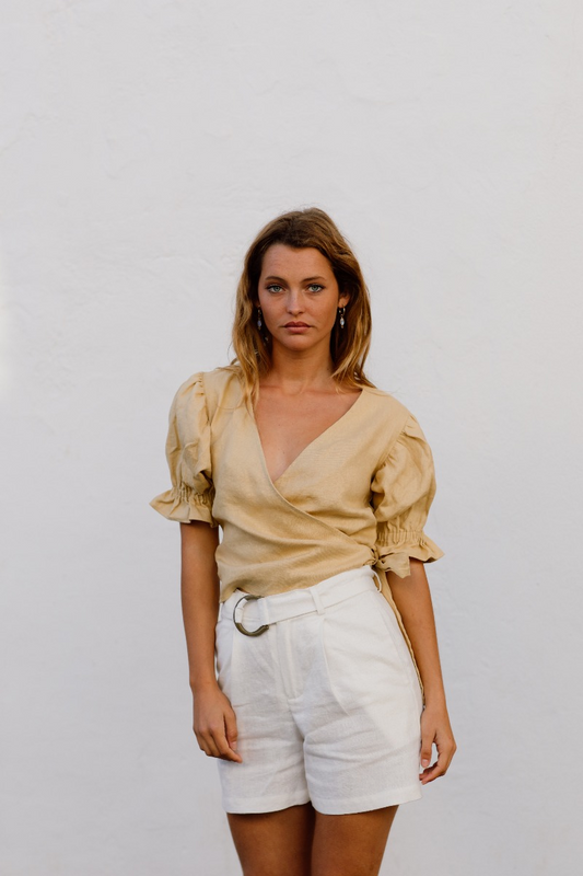 Capri Linen Top - Desert Beige