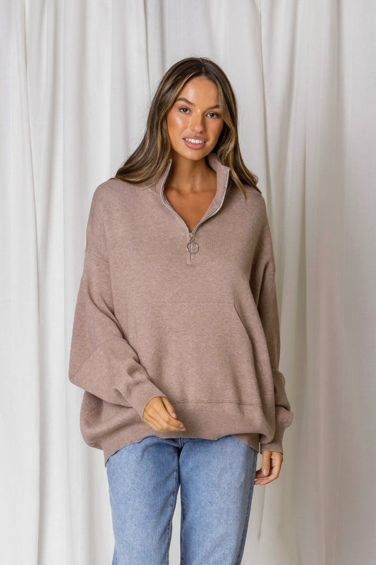 Moscow Zip Polo Knit - Mocha