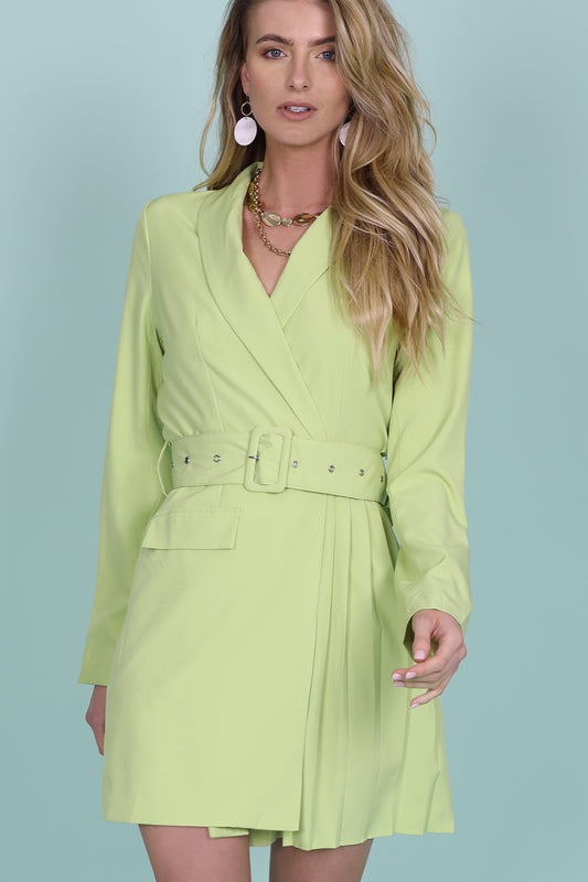 Refuge Pleated Blazer Dress - Green