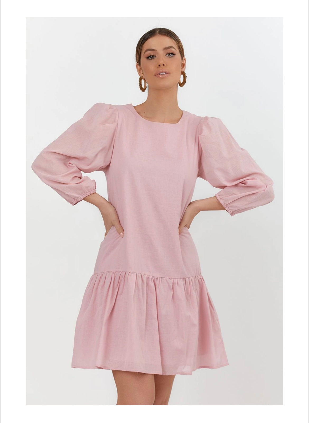 Jasmine Voile 3/4 Sleeve Dress (Pink)