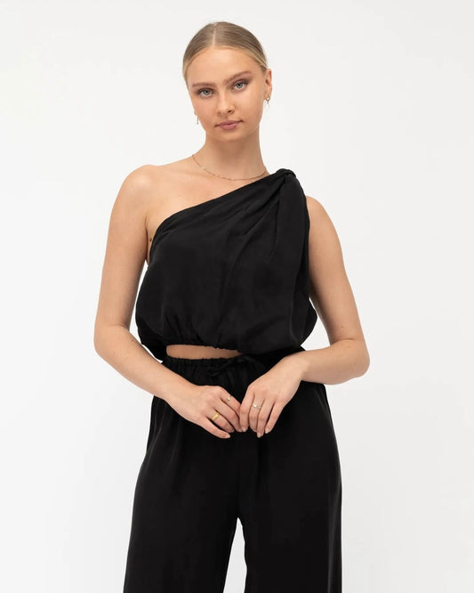 White Closet Cupro Knot Shoulder Top - Black