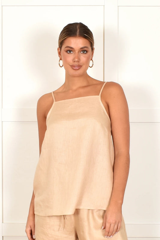 Juliet Square Neck Linen Cami (Nude)