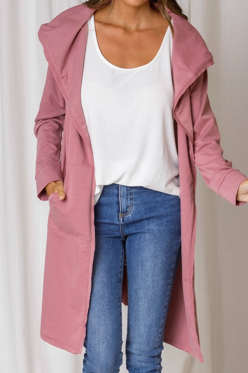 Hudson Hooded Cardi - Dusty Pink