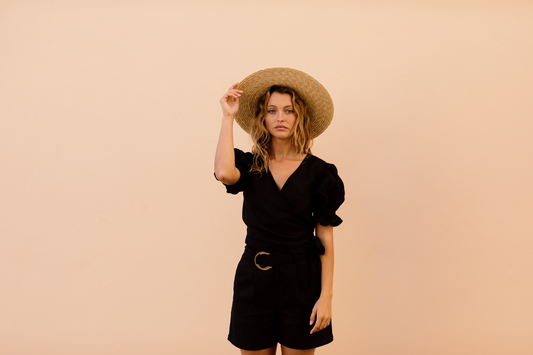 Capri Linen Wrap Top - Black